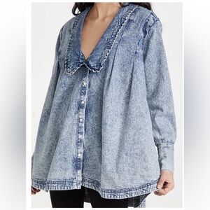 Free People Women's Charlie Denim Button Shirt Tunic - Lightest Indigo Size S